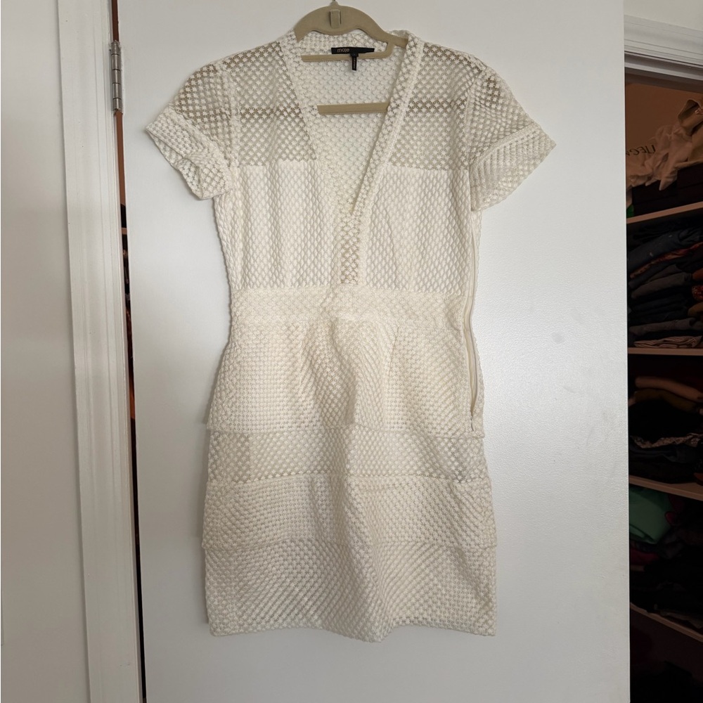 Maje Cream Mesh Mini Dress